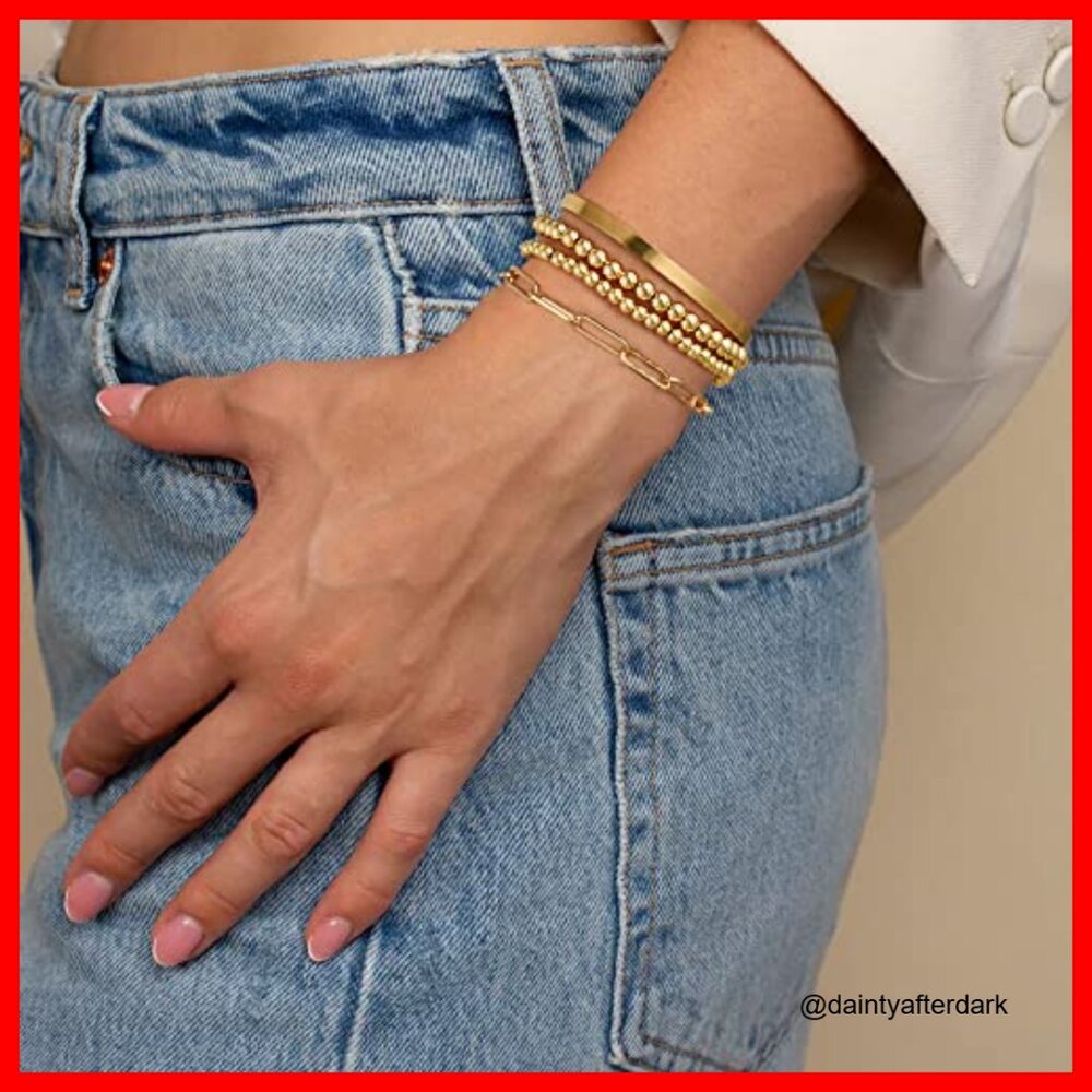 18k Gold Plated Copper Beaded Stackable Stretch B… - image 2